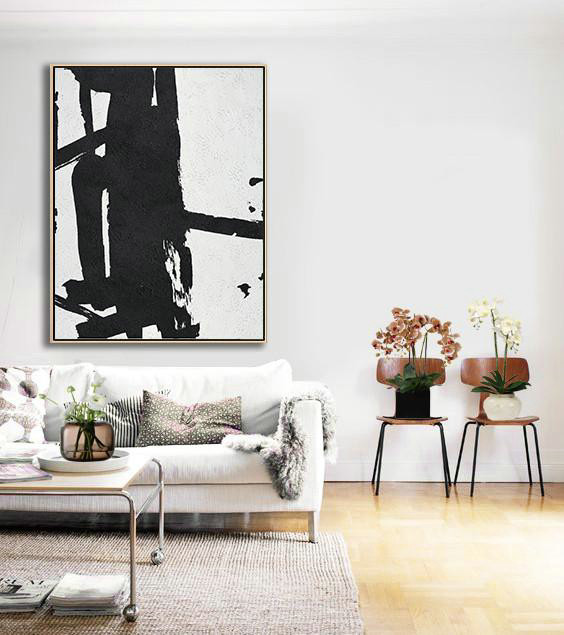 Modern Wall Art,Black And White Minimal Painting On Canvas - Lounge Wall Decor